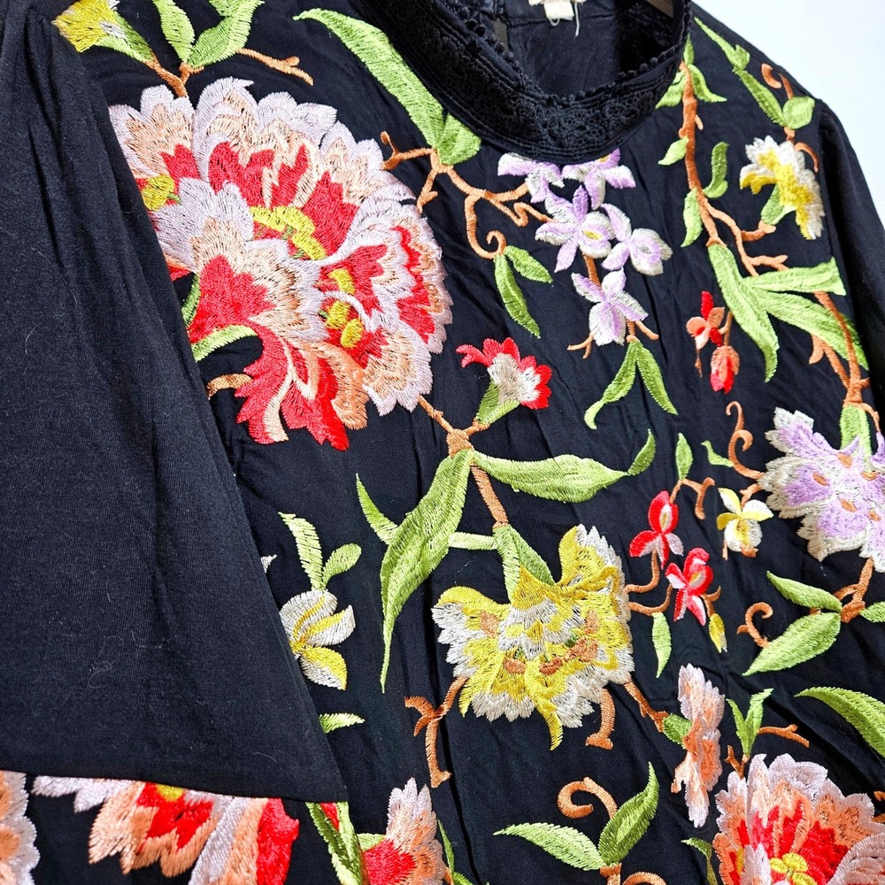 Anthropologie Tiny Floral Embroidered Knit Blouse Top Boho Balloon Sleeve 2X - Picture 12 of 13